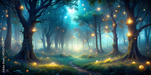 Fairy Tale Fireflies in the Forest