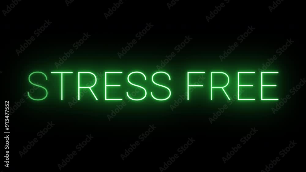 Flickering neon green glowing stress free text animated on black background Flickering neon green glowing stress free text animated on black background