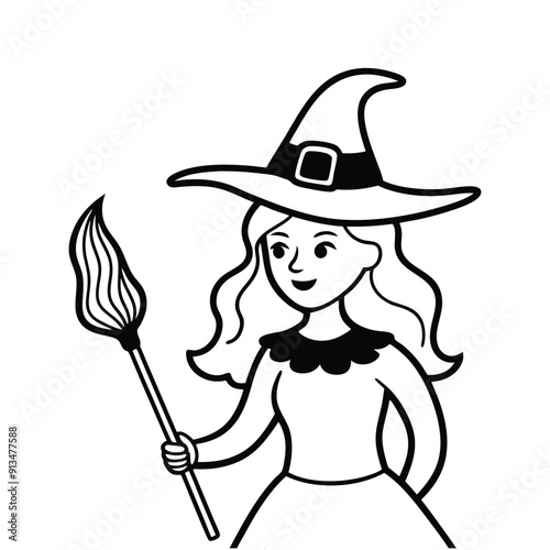 Silhouette of a Witch on a Broomstick Vector Illustration.