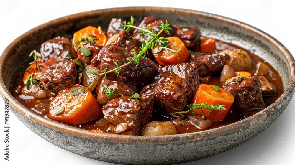 Beef Bourguignon, 3D illustration, realistic, isolated on white background Beef Bourguignon, 3D illustration, realistic, isolated on white background