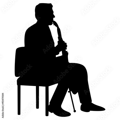 Jazz Musician Silhouette on White Background. Flat Graphic Vector Illustration