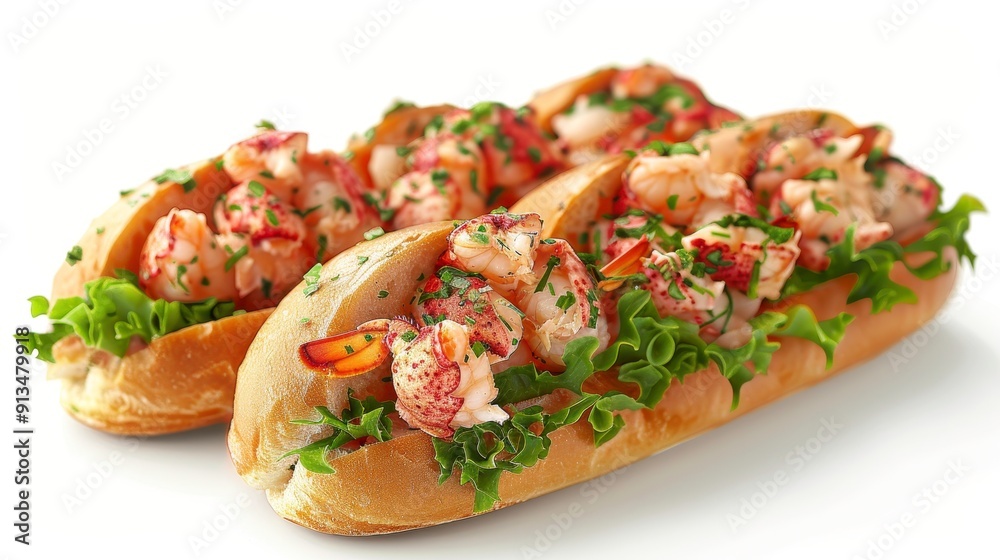 Lobster Roll, 3D illustration, realistic, isolated on white background Lobster Roll, 3D illustration, realistic, isolated on white background