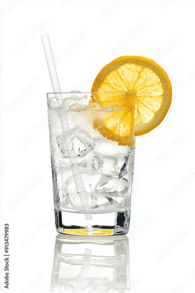 Classic Tom Collins Cocktail on Minimalist White Background Classic Tom Collins Cocktail on Minimalist White Background
