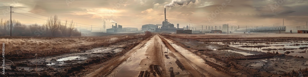 Dirty road in an industrialized landscape Dirty road in an industrialized landscape