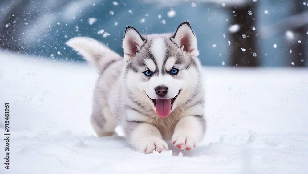 Playful husky puppy with a thick creamy white coat a Playful husky puppy with a thick creamy white coat a