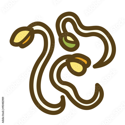 Bean sprouts vegetable colorful icon illustration isolated on square white background. Simple flat outlined cartoon art styled drawing.