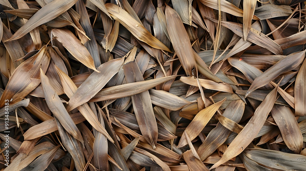 Brown dried bamboo leaves on the ground. Brown dried bamboo leaves on the ground.