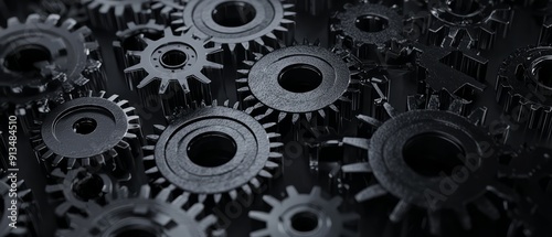 Wallpaper Mural overlay of cog patterns, on black background, Generative A Torontodigital.ca