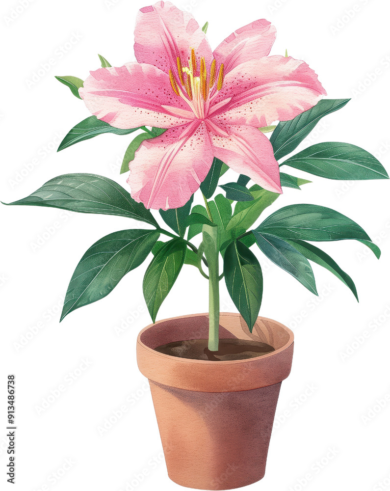 Watercolor Pink Lily in a Terracotta Pot Watercolor Pink Lily in a Terracotta Pot