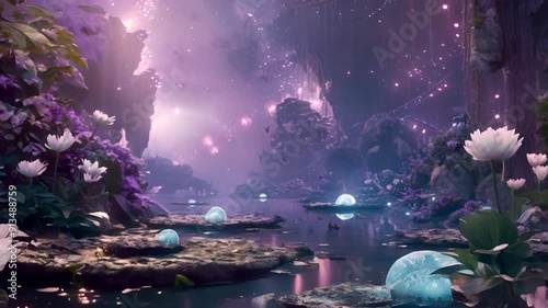 Enchanted Forest with Glowing Spheres