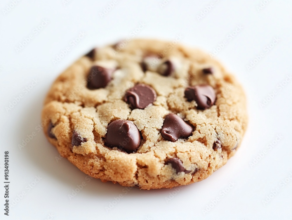 A single chocolate chip cookie on a white background A single chocolate chip cookie on a white background