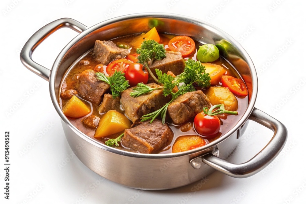 A large pot of stew with meat and vegetables A large pot of stew with meat and vegetables