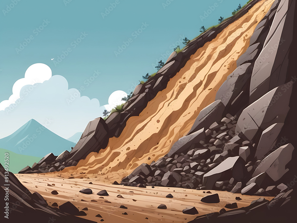 Vector Art of a Landslide with Rock Debris and Sliding Soil ...