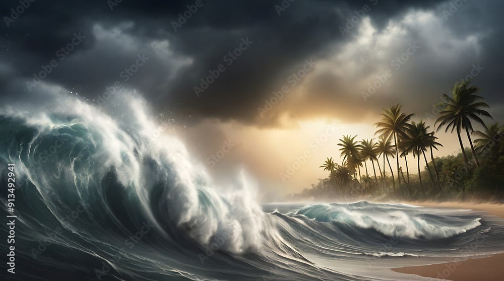 Illustration of a Hurricane Making Landfall with Wind and Rain Effects ...