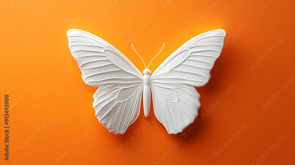 Fototapeta premium Captivating White Butterfly on Vibrant Orange Background