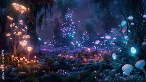 Enchanted Unknown Alien Forest at Night