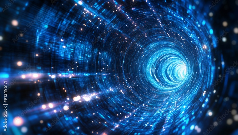 Obraz premium Abstract blue light speed background with glowing lines.