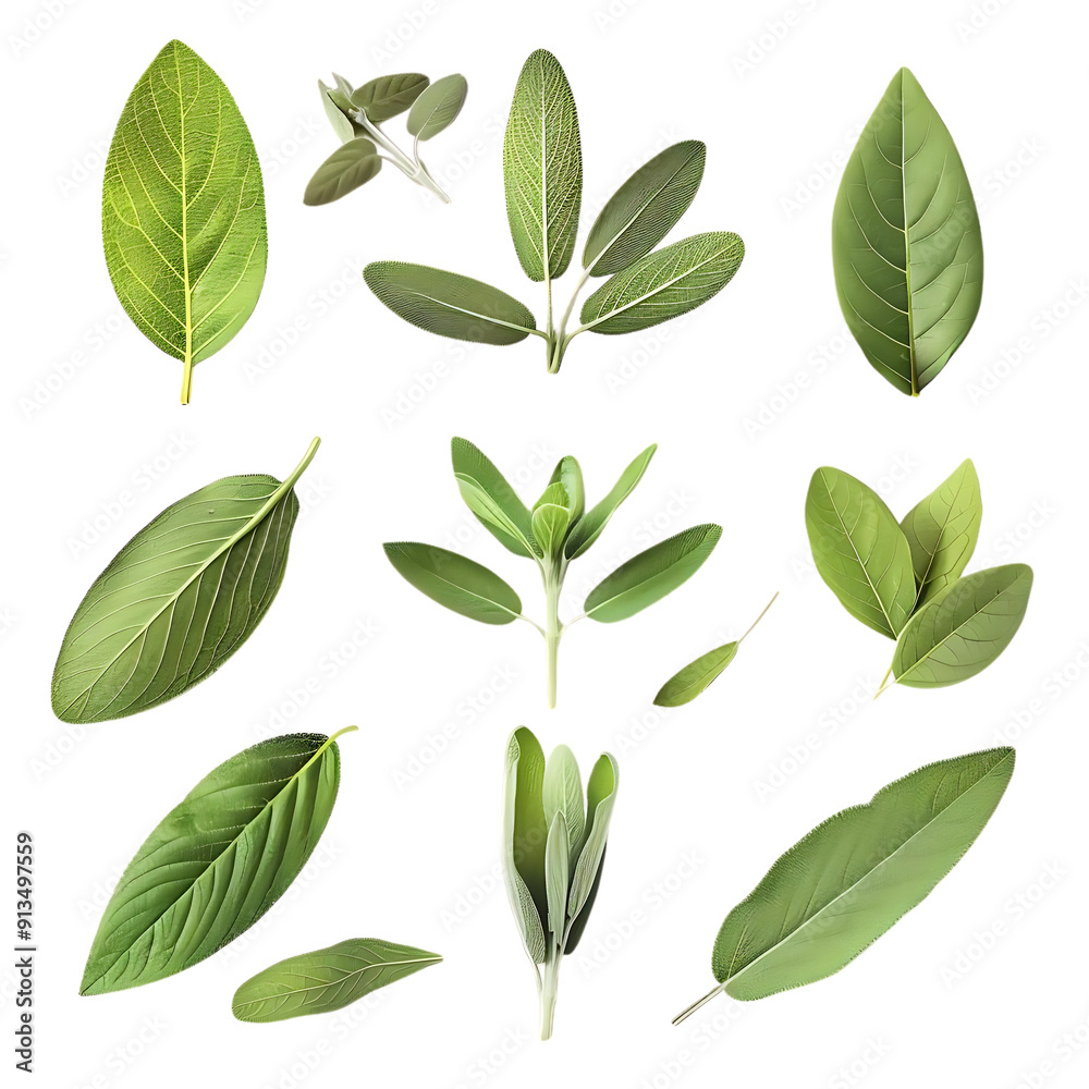 Green Sage Leaves with a Transparent Background - Perfect for Design Projects Green Sage Leaves with a Transparent Background - Perfect for Design Projects