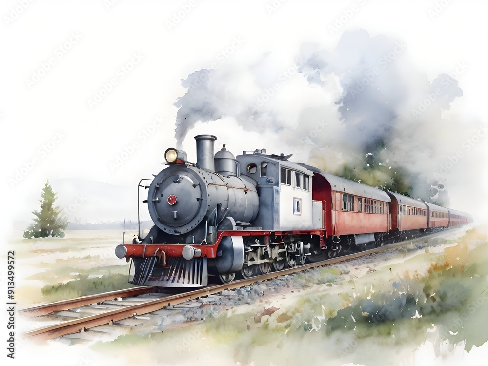 Train Watercolor Landscape Nature Art Train Watercolor Landscape Nature Art
