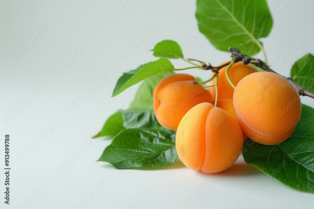 Apricot Abricots. Fresh Fruits with Green Leaves on White Background. Delicious Food and Sweet Jam Dessert Apricot Abricots. Fresh Fruits with Green Leaves on White Background. Delicious Food and Sweet Jam Dessert