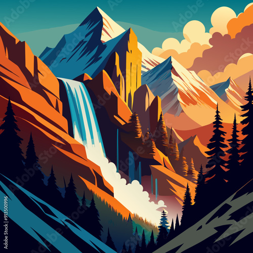 A avalanche in the mountains illustration
