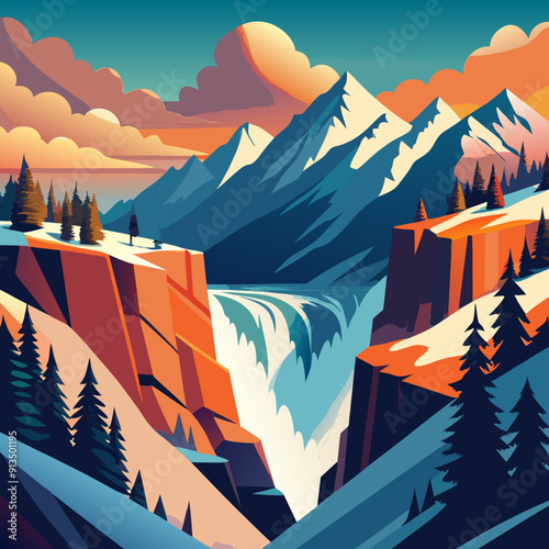 A avalanche in the mountains illustration