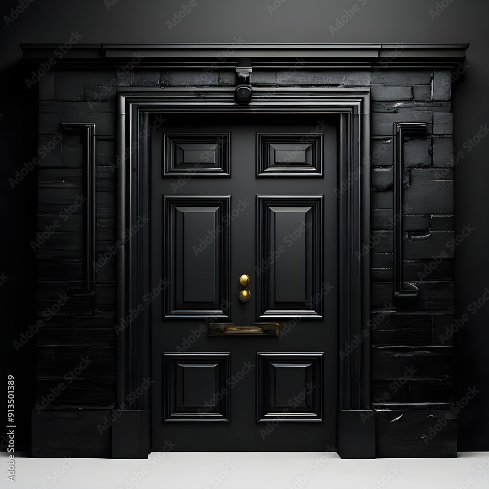 black door on white background