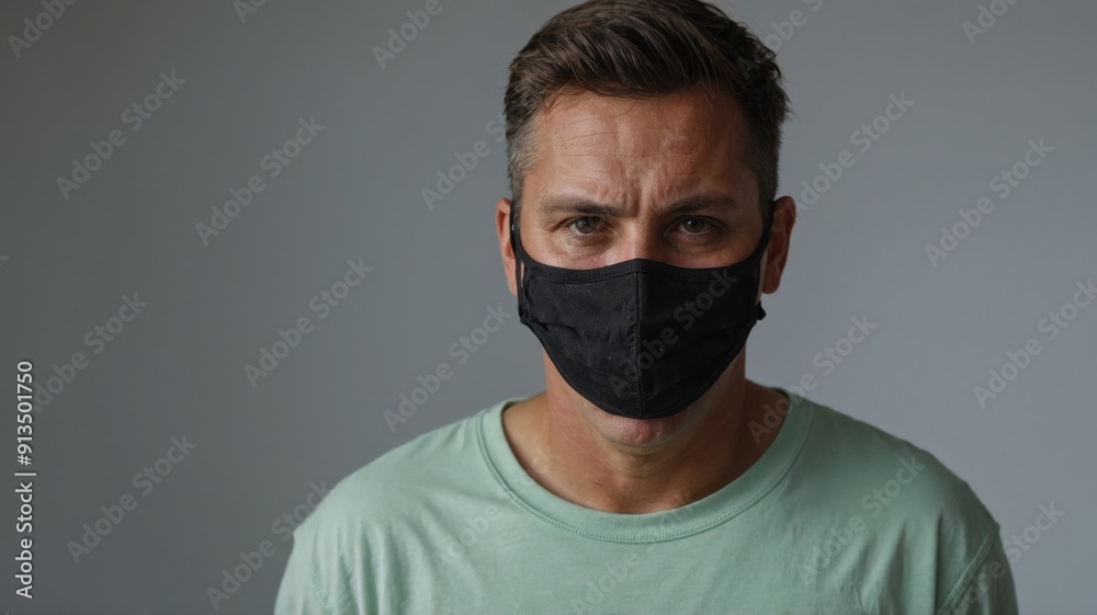Portrait of man in tshirt with face mask Portrait of man in tshirt with face mask