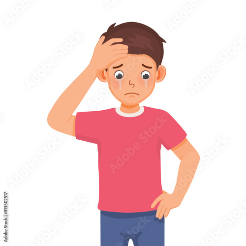 Young man feeling sad and miserable crying in tears 