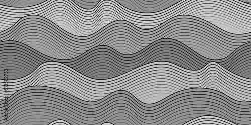 Vector drawing of sea waves, natural background, seamless pattern	