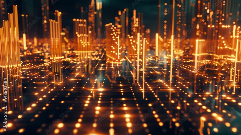 Glowing Futuristic Digital Grid Cityscape Glowing Futuristic Digital Grid Cityscape