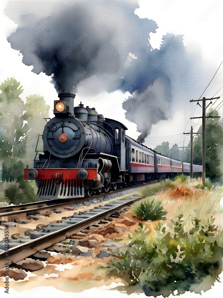 Train Watercolor Landscape Nature Art Train Watercolor Landscape Nature Art