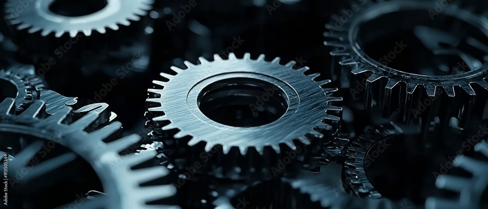 overlay of rotating gears, on black background, Generative AI overlay of rotating gears, on black background, Generative AI