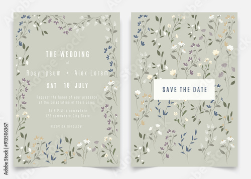 Wedding Invitations save the date card design with elegant garden anemone