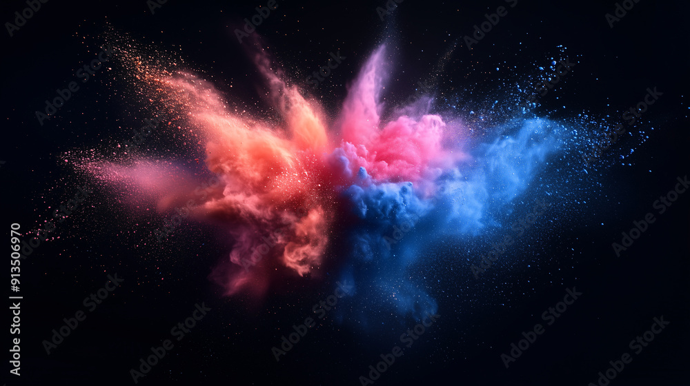 Abstract background, Colored powder explosion isolated on black background. Abstract background, Colored powder explosion isolated on black background.