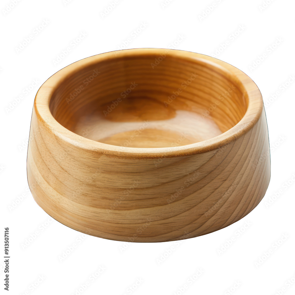 Empty wooden pet food bowl isolated on transparent background