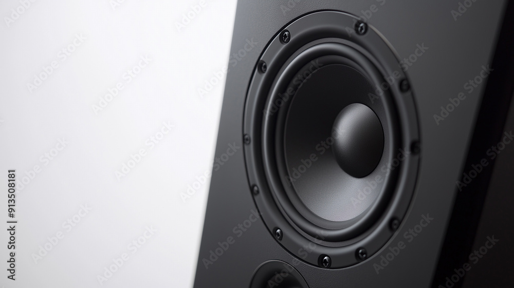 A detailed close-up of a black audio speaker, showcasing its design and components, ideal for high-quality sound and music enthusiasts.
A detailed close-up of a black audio speaker, showcasing its design and components, ideal for high-quality sound and music enthusiasts.