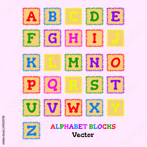 Colorful ABC alphabet letters blocks shape vector illustration in different color for kids education or learn