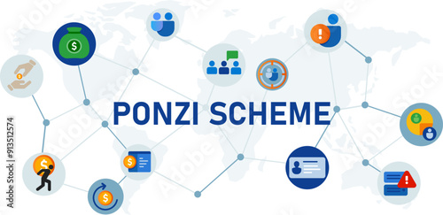 Ponzi scheme dirty icon set business concept fraud system social schematic idea pyramid money game structure