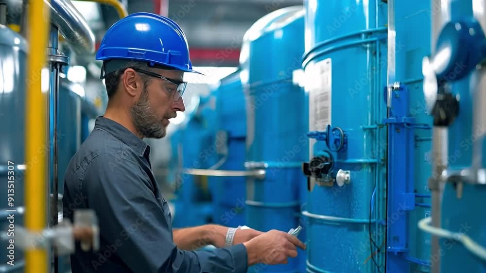 An engineer examines the water filtration system