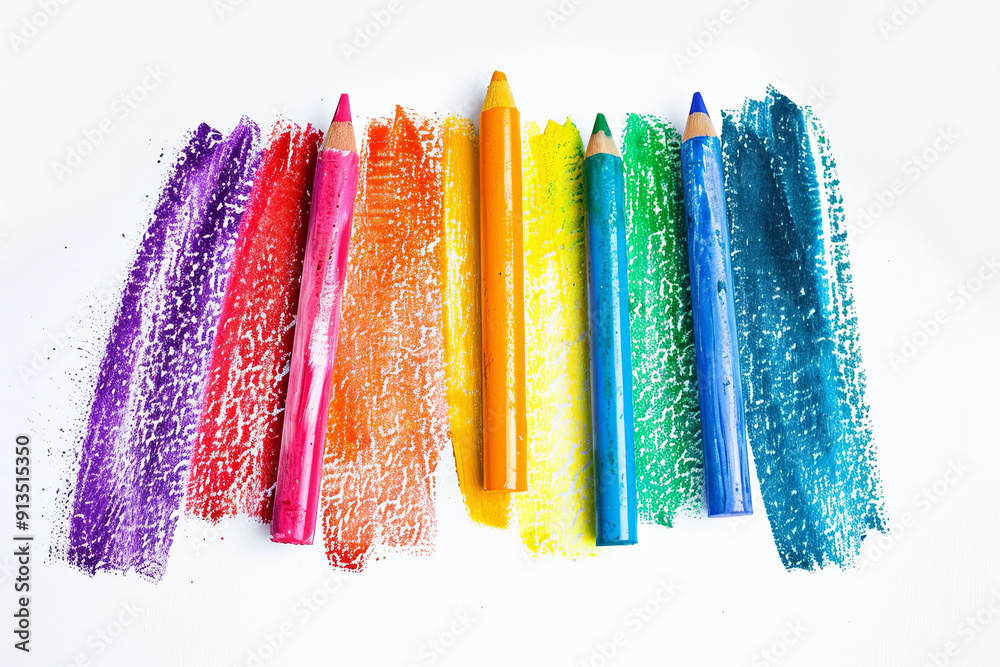 Hand-drawn colorful scribble with wax pastel, rainbow crayon isolated on white Hand-drawn colorful scribble with wax pastel, rainbow crayon isolated on white