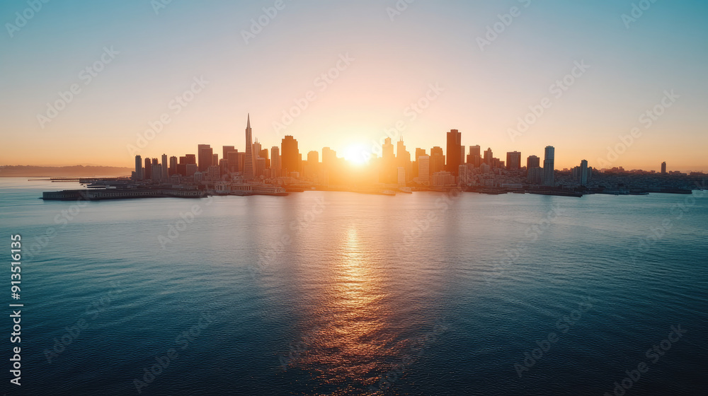 A stunning sunset view over a vibrant city skyline, with reflection on the water creating a tranquil atmosphere. A stunning sunset view over a vibrant city skyline, with reflection on the water creating a tranquil atmosphere.