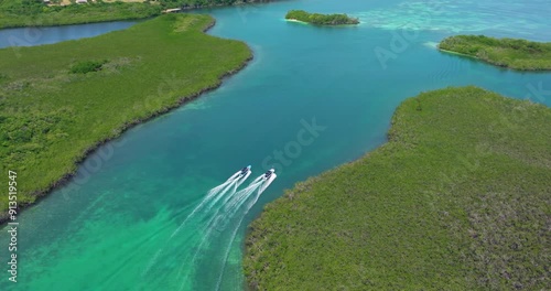 Wallpaper Mural Motorboats At Morrocoy National Park Protected Island And Marine Preserve On The Caribbean Coast Of Venezuela. Aerial Shot Torontodigital.ca