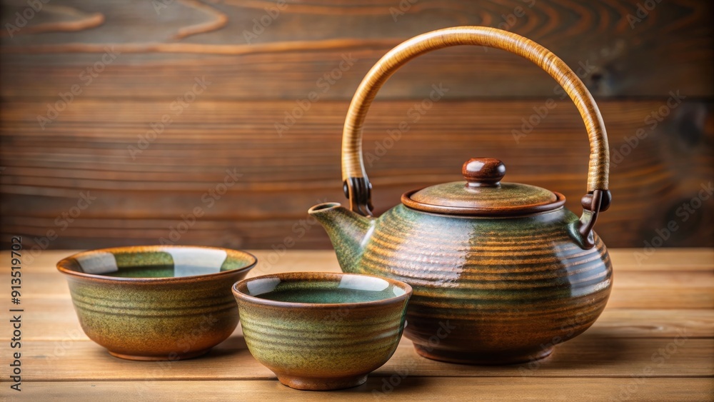 Traditional Hagi ware tea set featuring a kyusu (teapot) and chawan (tea bowl), Hagi ware, tea set, kyusu Traditional Hagi ware tea set featuring a kyusu (teapot) and chawan (tea bowl), Hagi ware, tea set, kyusu