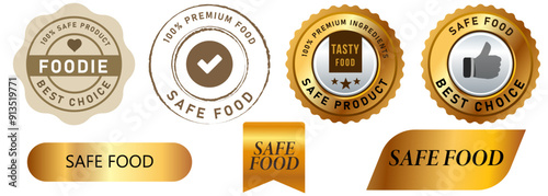 safe food free GMO tested trusted product icon stamp collection design badge