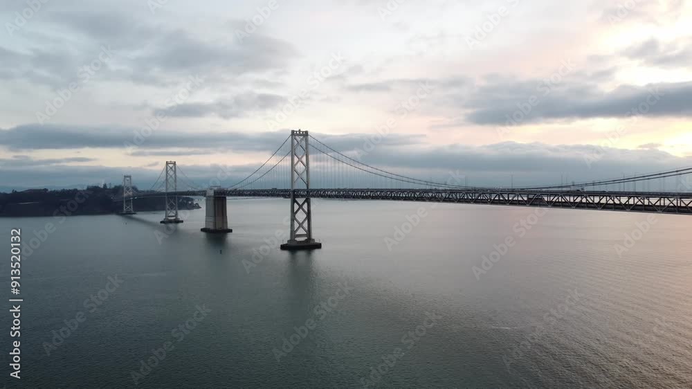 A drone's eye view of the Bay Bridge in San Francisco. A drone's eye view of the Bay Bridge in San Francisco.