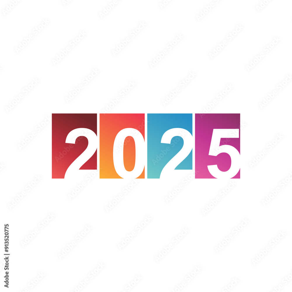 White numbers 2025 inside colorful squares. White numbers 2025 inside colorful squares.