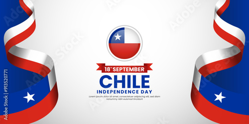 Chile flag with Waving ribbon style template for independence day copy space banner