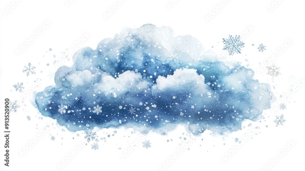 Whimsical frozen cloud with swirling snowflakes in a serene minimalist watercolor on a white background This ethereal frosty design has a calming dreamy perfect for winter themed digital art Whimsical frozen cloud with swirling snowflakes in a serene minimalist watercolor on a white background This ethereal frosty design has a calming dreamy perfect for winter themed digital art