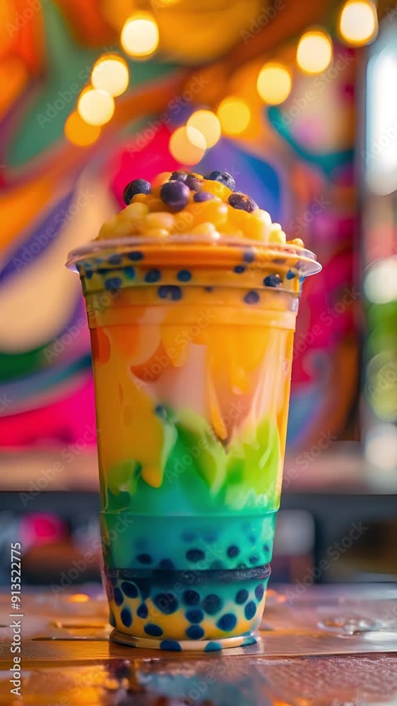 Delicious Colorful Boba Tea in a Plastic Cup Delicious Colorful Boba Tea in a Plastic Cup